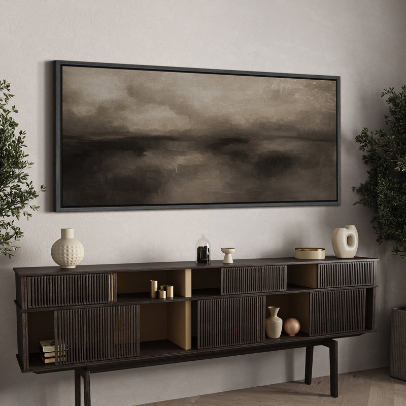 Large Framed Canvas Print Wall Art - Abstract Landscape Print for Modern Neutral Home Decor, Black, 30" H x 60" W
