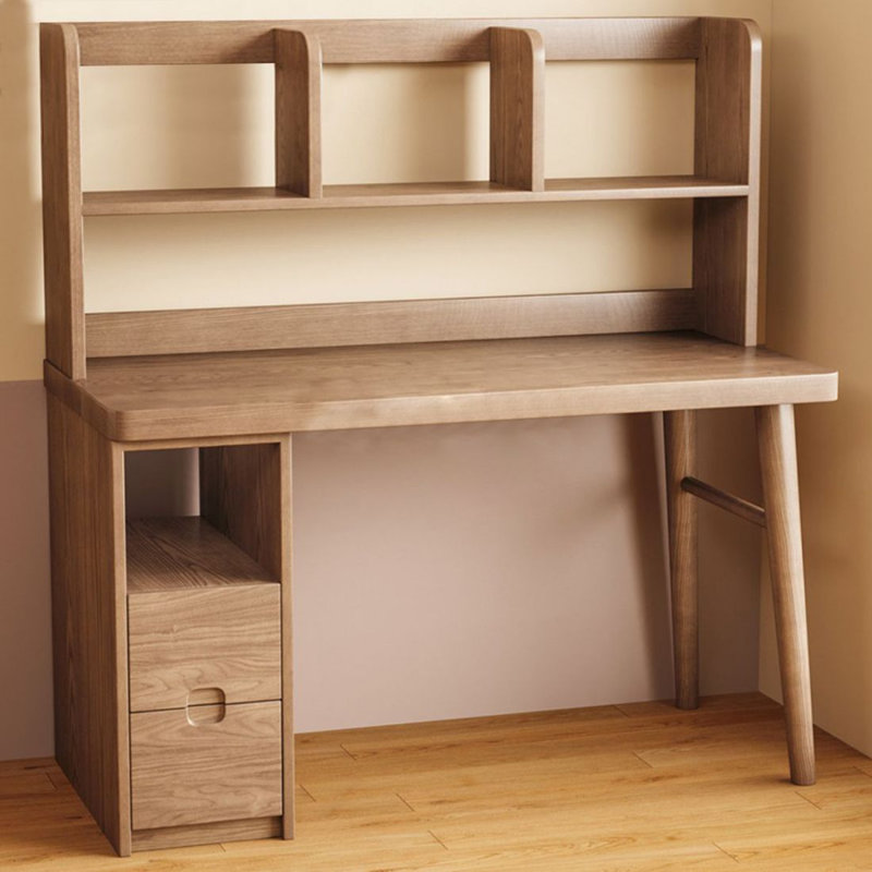 Bureau en bois massif avec bibliothèque et bureau, Retour à gauche, H 53,15 po x l 55,12 po x P 23,62 po