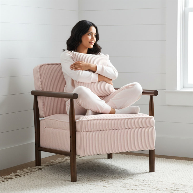 Chaise décorative à structure en bois avec coussin de taille, chaise de rangement adaptée au solarium de la chambre à coucher