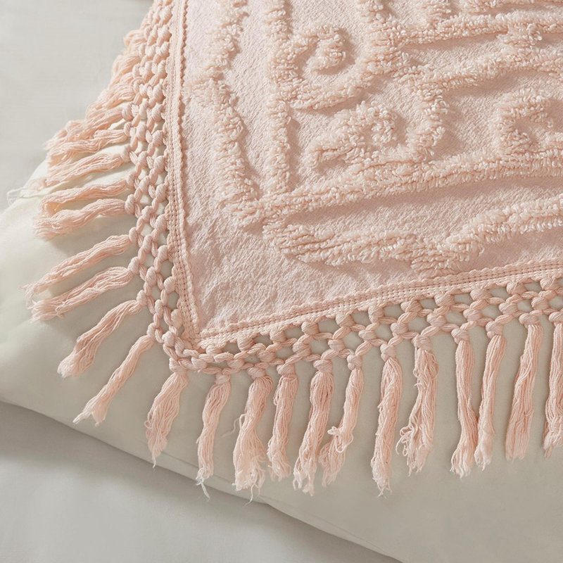 Ensemble de couvre-lit capitonné en coton 3 pièces, Couvre-lit pour lit double+ 2 taies décoratives s, Rosé