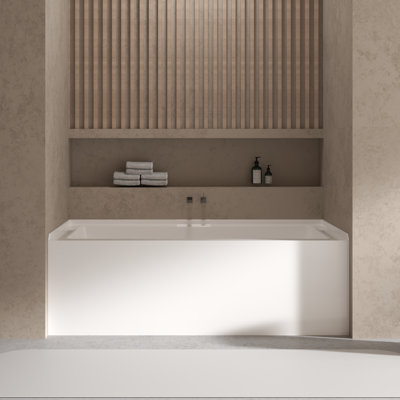 60 Inch Acrylic Rectangular Alcove Soaking Bathtub, Rectangle 60-Inch X 30-Inch Alcove Bath With Integral Apron, Integral Flange And Drain, White,Chrome Pop-Up Drain