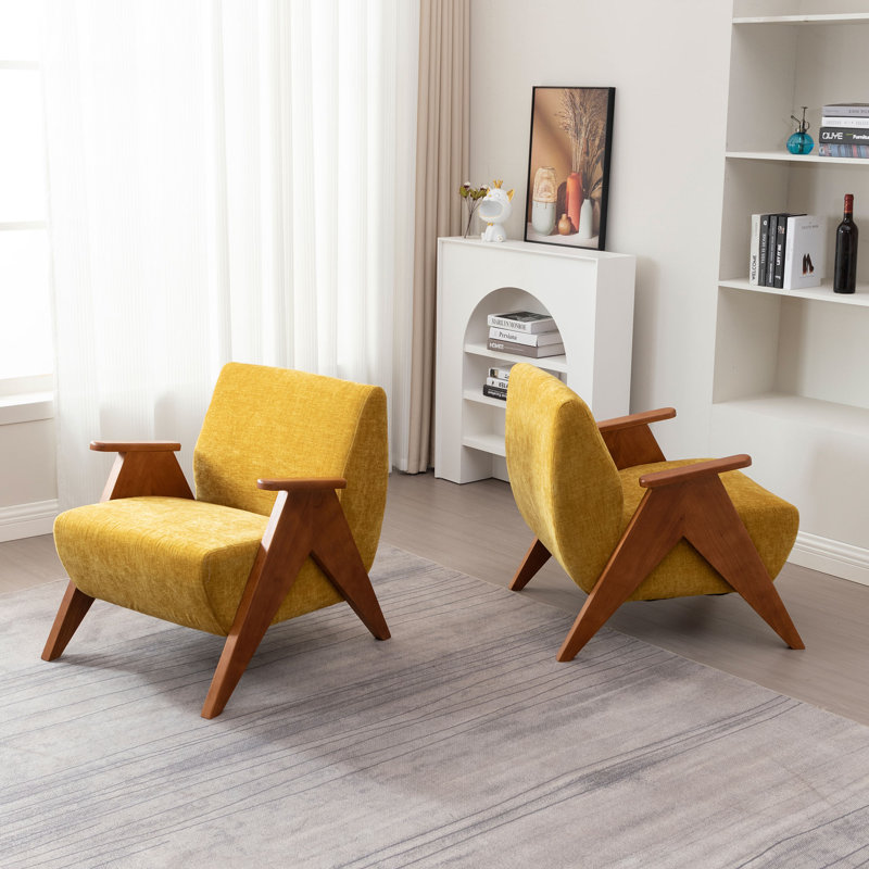 69.9Cm Wide Chenille Armchair, Yellow Chenille