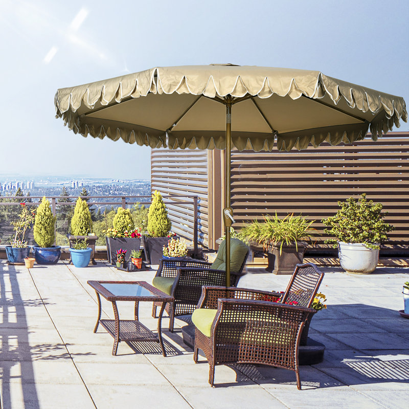 Parasol de patio 9 pi avec inclinaison, manivelle, parasol d'extérieur, kaki, Kaki