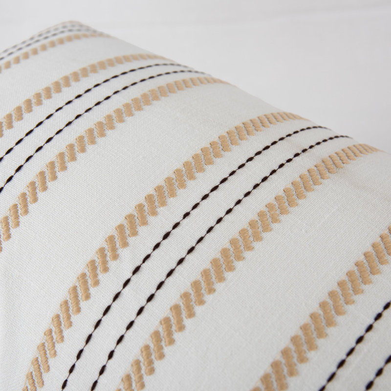 100% Cotton Down Filled Throw Pillow, Polyester, Black/White/Ivory