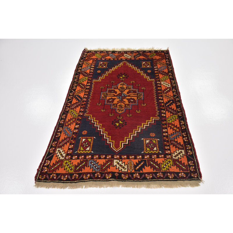 Tapis en laine bleu/orange/rouge 3 pi 6 po x 5 pi 8 po one-of-kind-noué la main Diana