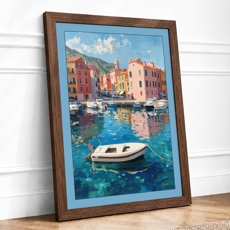 Mediterranean Harbor Coastal - Framed Print, A2 - 59.4 x 42.0 cm, Walnut