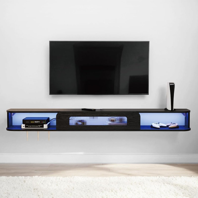 Floating Tv Stand With Led Lights, Wall Mount Tv Cabinet, 7.4"H x 47"L x 9.8"W