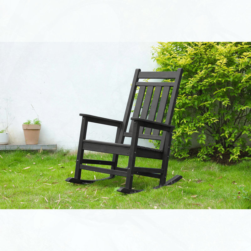 Oversized HDPE Rocking Chair with Wood Texture, Black