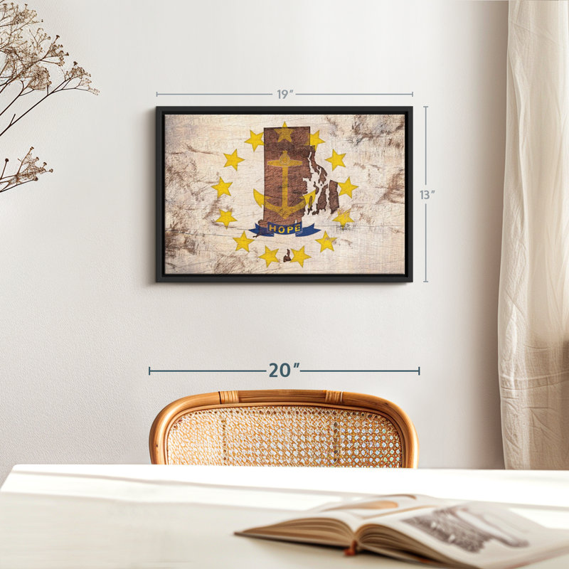"Carte de l'État sur le drapeau du Rhode Island, art mural", H 13 po x l 19 po