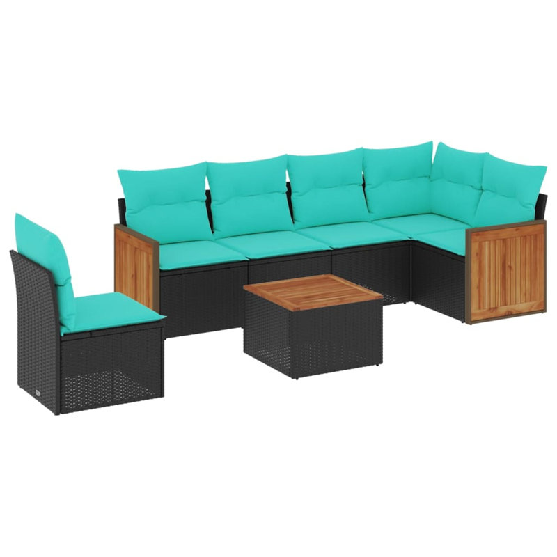 Ensemble de canapé de patio 7 pièces avec coussins en rotin de polyester noir