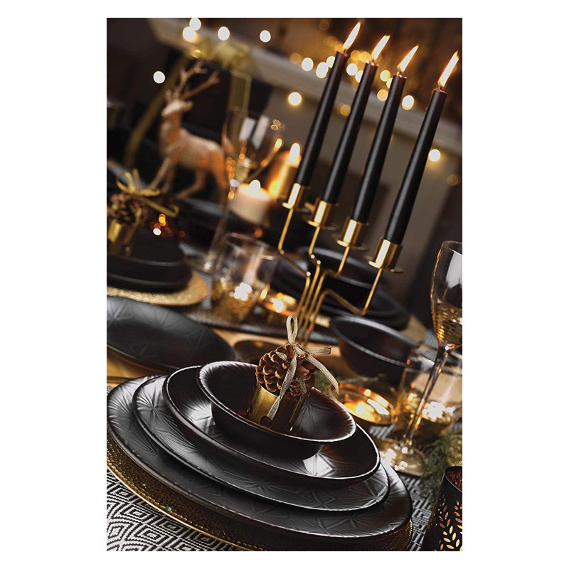 Service de table Fulya en porcelaine noire, 12 pièces, pour 4 personnes, compatible avec le micro-ondes et le lave-vaisselle.