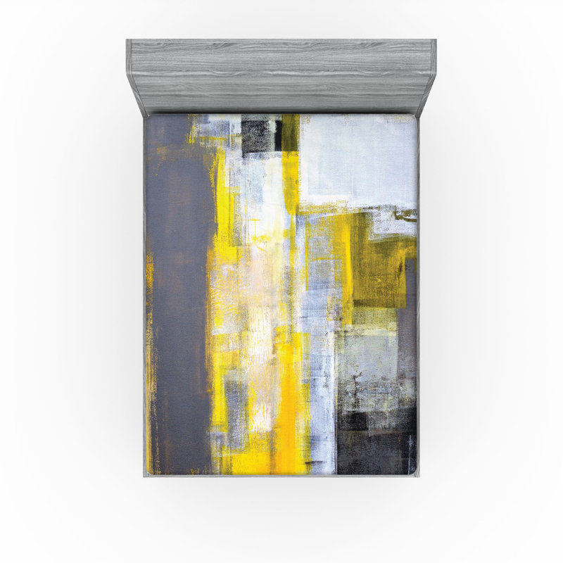 Ensemble de 2 draps-housse dégradés Ambesonne bleu sarcelle très clair bleu pâle et blanc, Jaune, gris, blanc / abstrait