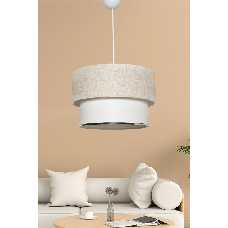 Luminaire suspendu cylindrique à 1 lumière Oswayo, Blanc, Crème / Blanc