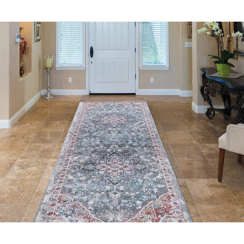 Vello gris marocain usé / gris décoloré, Tapis de couloir 2 pi 3 po x 7 pi 3 po