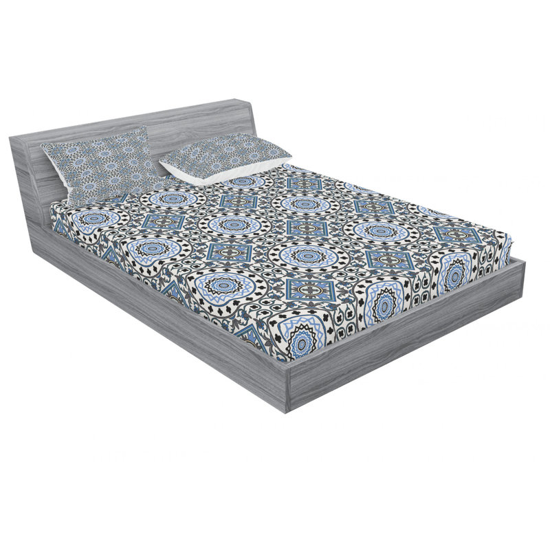 Microfiber Geometric Sheet Set, Queen Sheet Set with Fitted Sheet