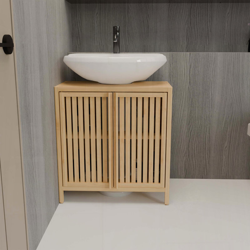 Armoire de lavabo grande capacité en bambou naturel
