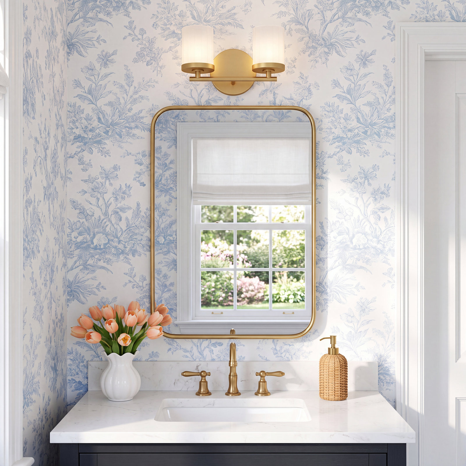 Highpoint 2 Light Dimmable Vanity Light, Aged Brass