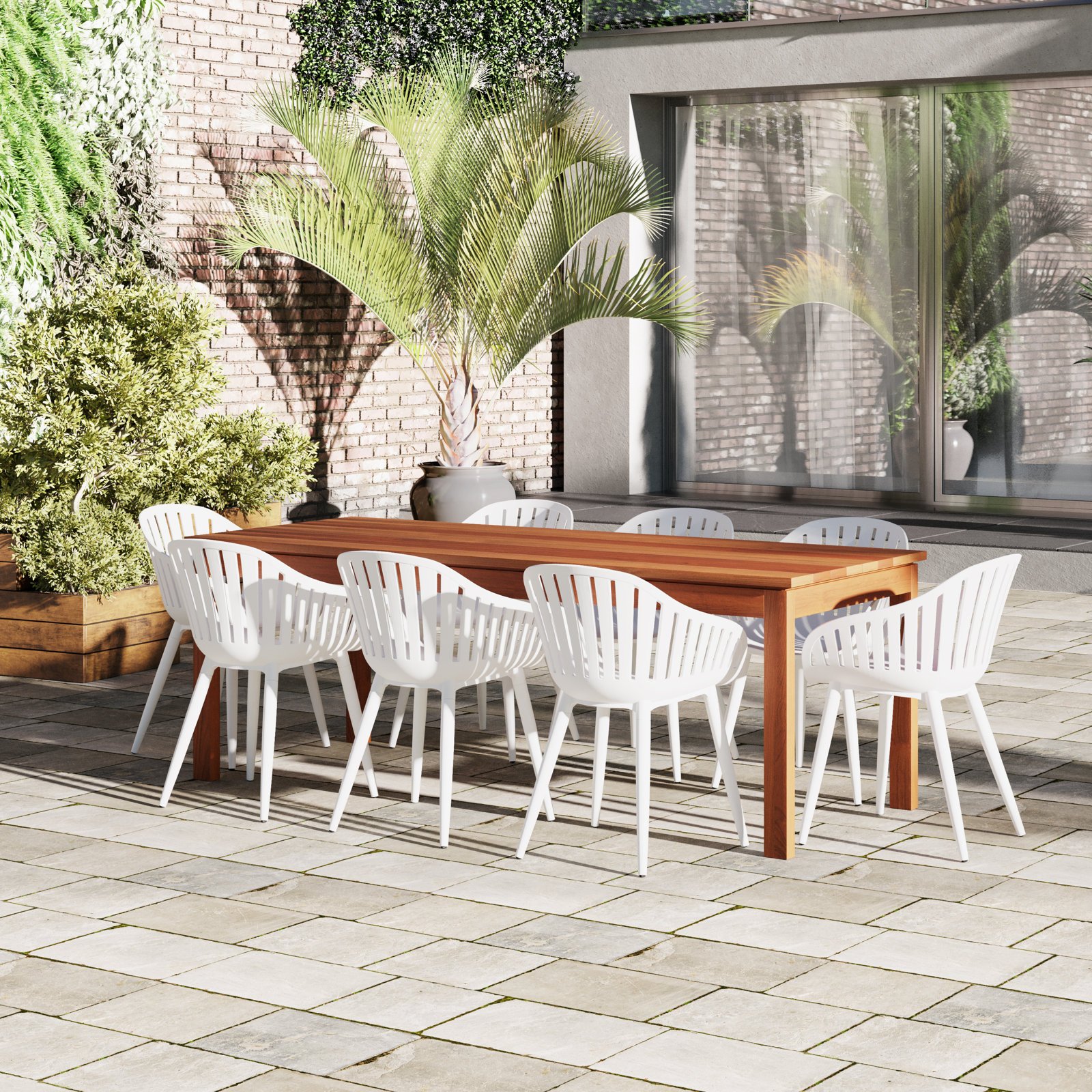 Anautica 83" Eucalyptus Patio Dining Set, White