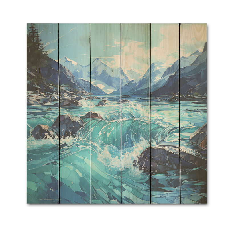 Glacier charm en Alaska - Art mural en bois de glacier sur bois de pin naturel, H 36 po x l 36 po