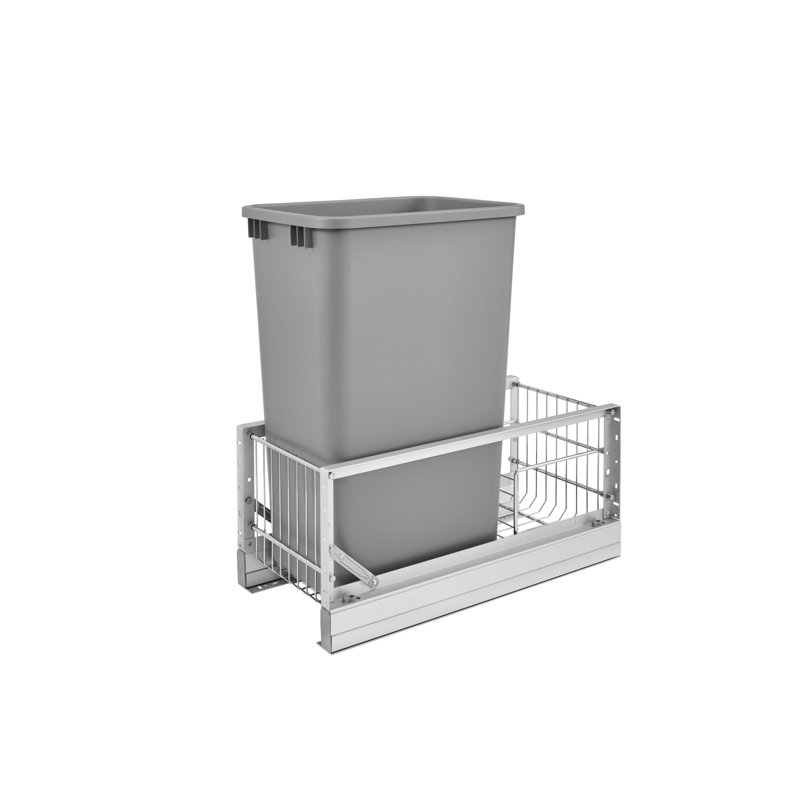 Aluminum Single Silver 35,50, and 27 Qts. Pullout Waste Container w/ Soft-Close for 15" Reduced Depth Base Cabinets