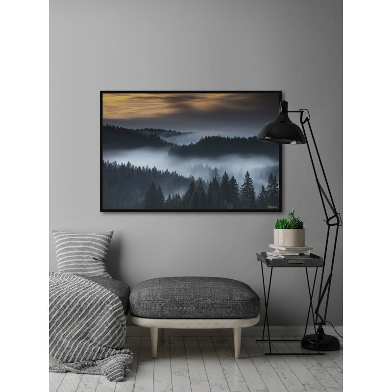 «Foggy Winding River», reproduction encadrée, L 36 po x H 24 po, Noir