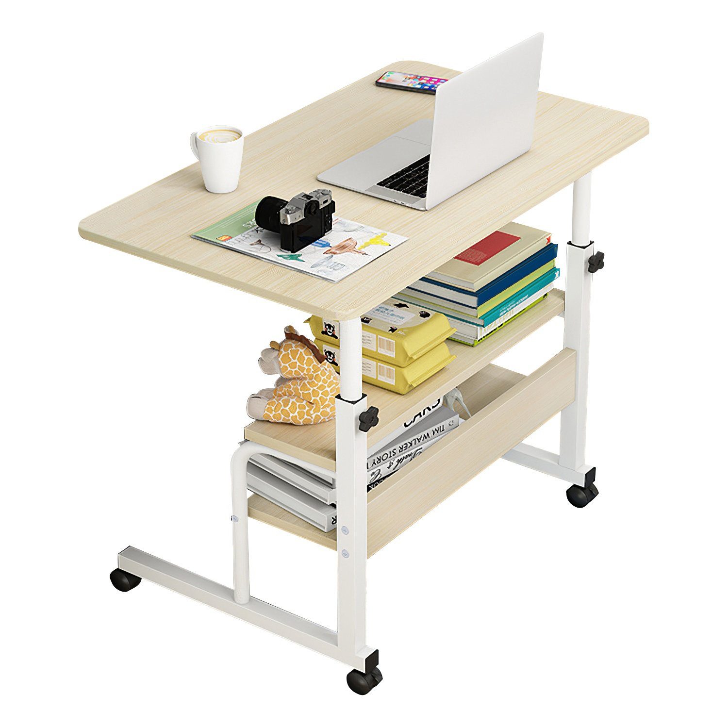 Inbox Zero Height Adjustable 3-Tier Mobile Laptop Desk with Rolling ...