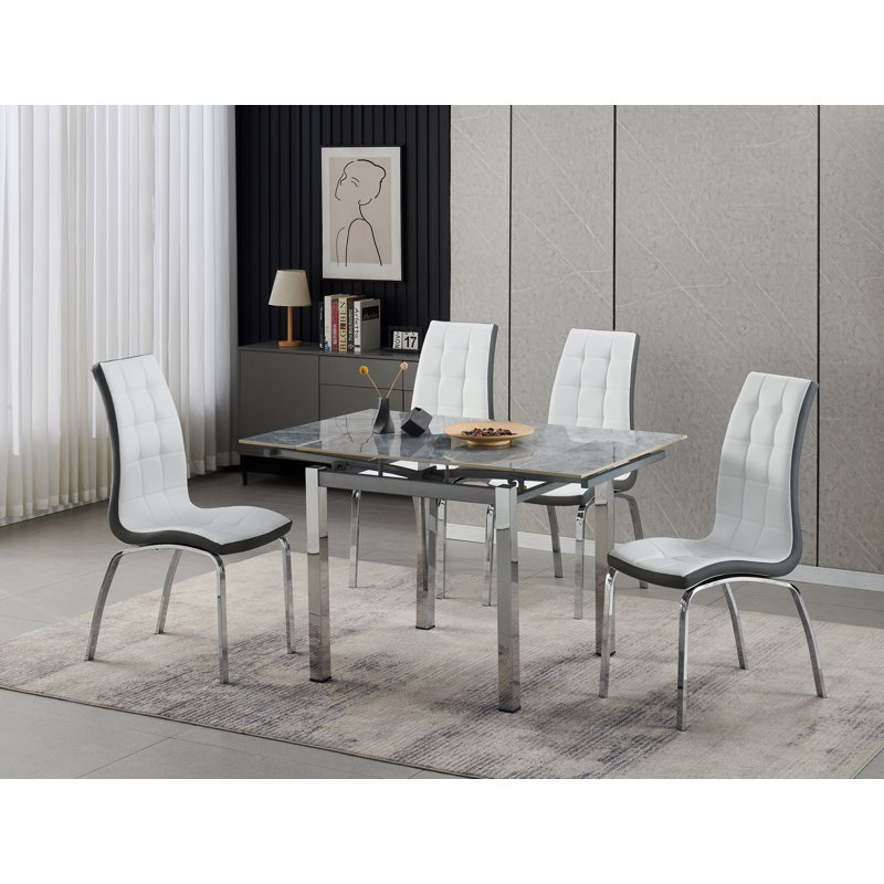 Piccolo Sintered Stone Extending Dining Table with 4 Vienna Chairs, White