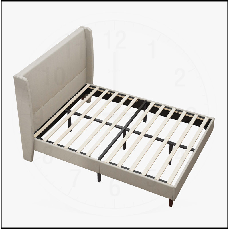 Luxueuse base de lit rembourrée avec fonction d'assemblage avancée et support robuste, Grand, Beige