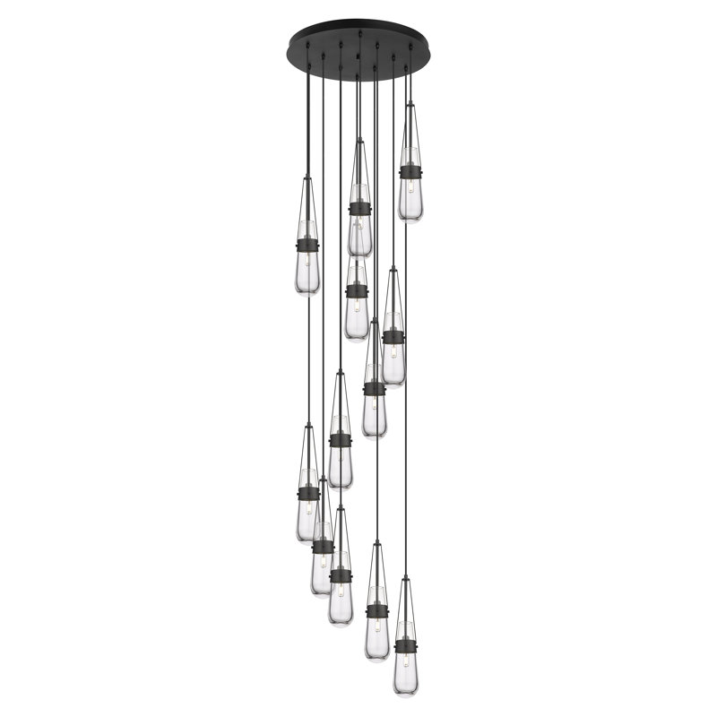Luminaire suspendu en grappe à 12 lumières, Transparent, Noir mat