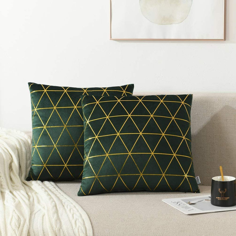 Housse de coussin Bryun, 18 po x 18 po, Géométrique vert foncé