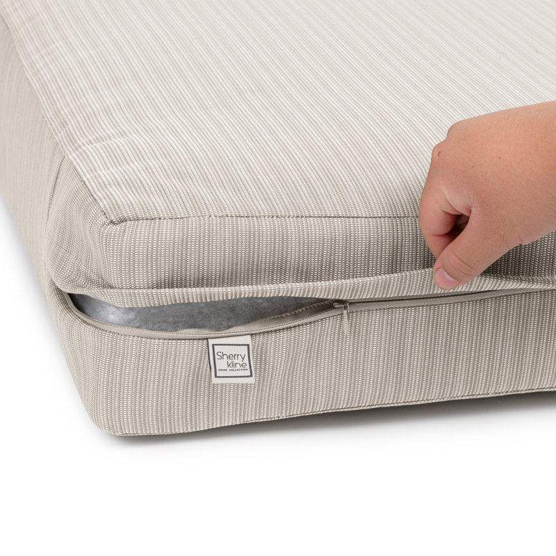 Knife Edge Seat Cushion With Zipper Closure And Knife Edge, Plain Back Cushion, With White Polyester Padded Fill., Sand