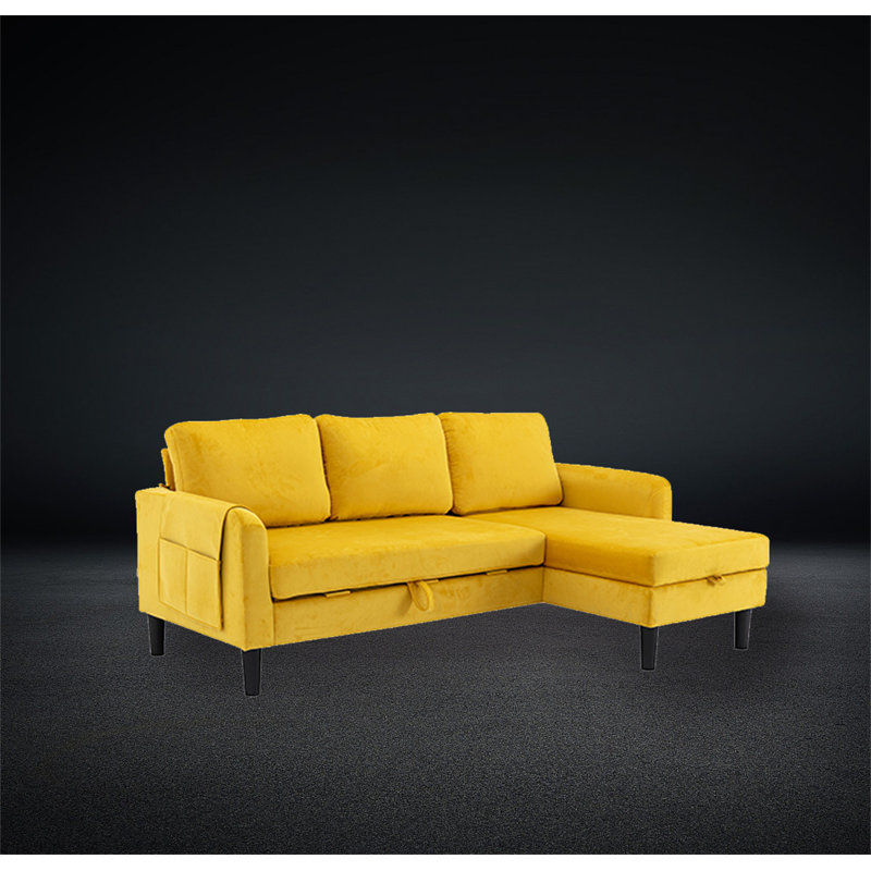 Kianie Upholstered 72.4'' Sofa & Chaise, Mustard Polyester Blend