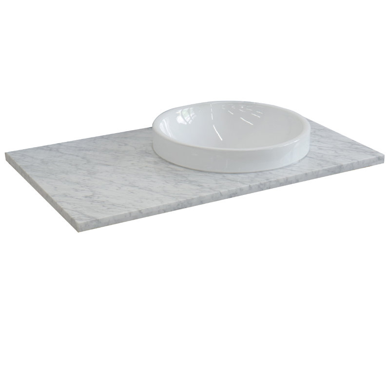 Plateau de meuble-lavabo simple 37 po avec lavabo, Marbre de Carrare blanc