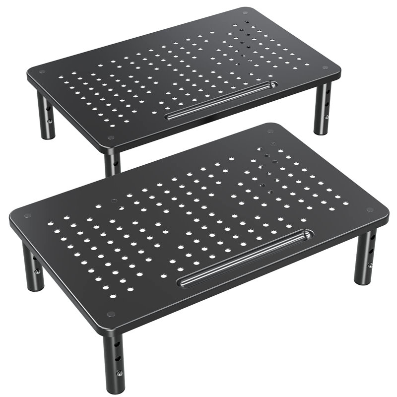 2 Pack Monitor Stand Riser - 3 Height Adjustable Monitor Stand For Laptop, Computer, PC, Printer, Mesh Metal Monitor Riser For Desktop Organizer.