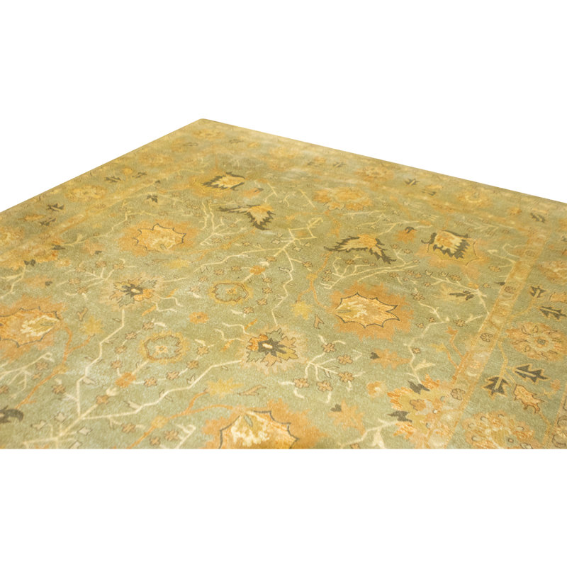 Hand Knotted Wool Area Rug in Green