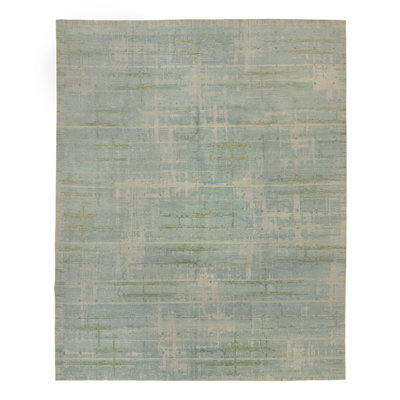 Blue Tibetan Contemporary Woolk Silk Blend Rug - 8' x 10'