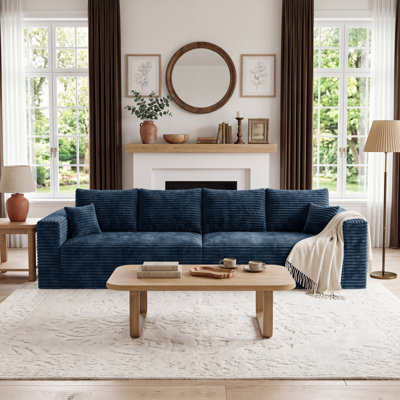 118.12'' Modern Modular Sectional Sofa, Flannel Upholstered Compressed Couch with Pocket Springs and 6 Pillows, No Assembly Required, Blue