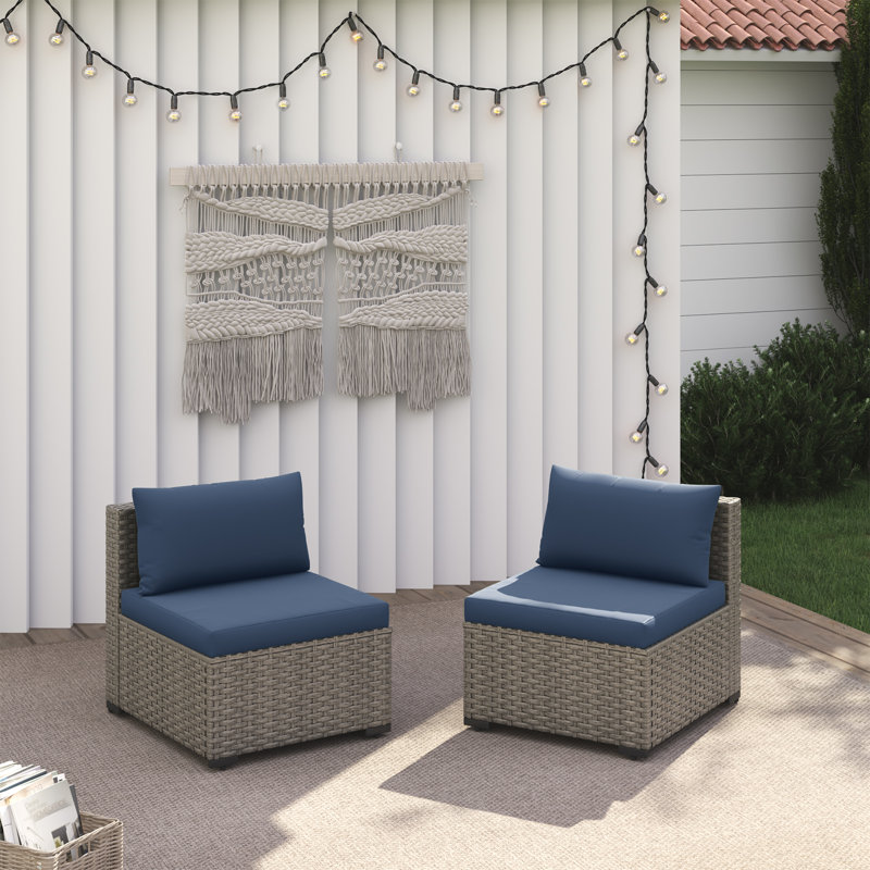 Zoea Outdoor Patio Sofa with Removable Cushions (Set of 2) , Navy
