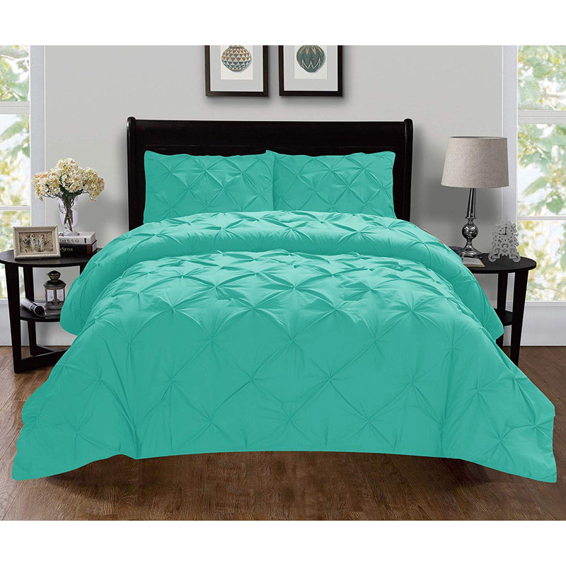 Ensemble de housse de couette réversible Damarius, Turquoise, Housse de couette grand + 2 taies décoratives