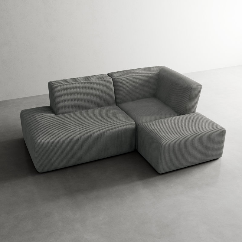 Berlare 3 - Piece Upholstered Boneless Compression Corduroy Modular Sectional Sofa Set with Removable Ottoman – Fully Compressed, No Assembly Required