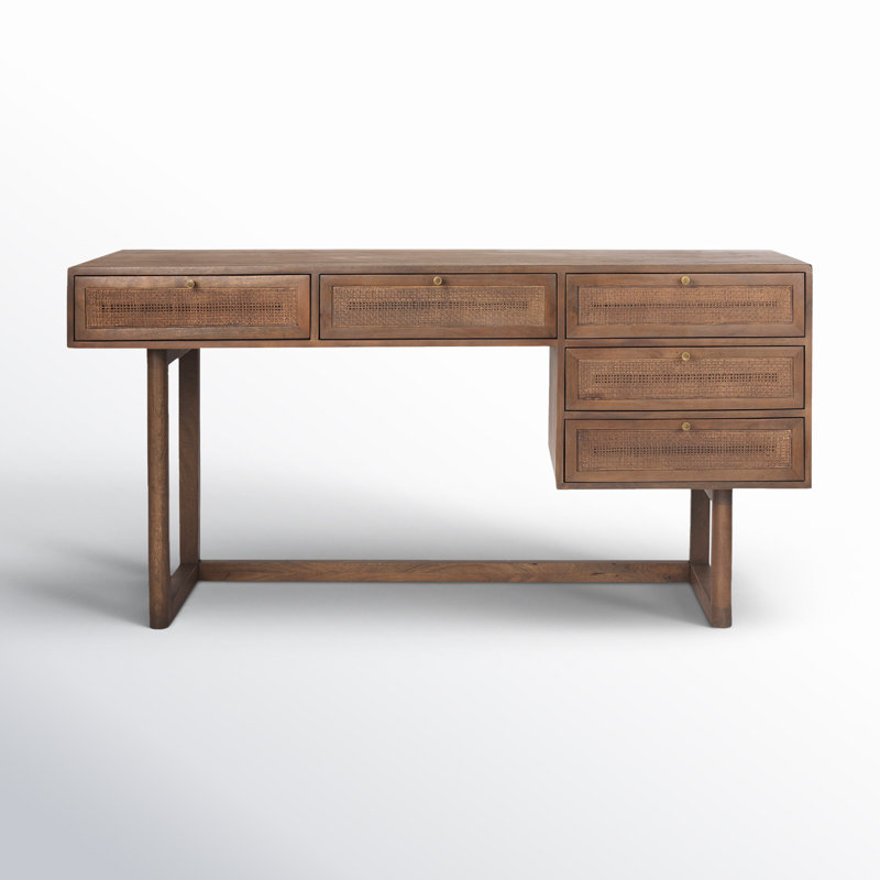 Solid Wood Writing Desk, Medium Brown