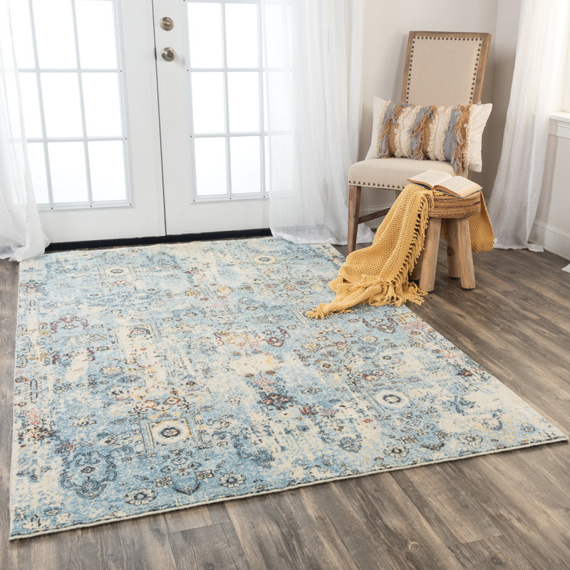 Tapis bleu / beige en laine Maratea