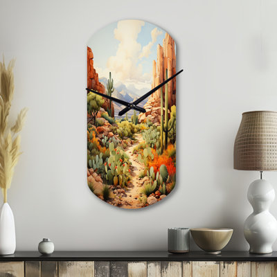 Mexico Cactus Oasis Impasto I - Mexico Cylinder Metal Wall Clock, Traditional Asymmetrical Wall Clock Print