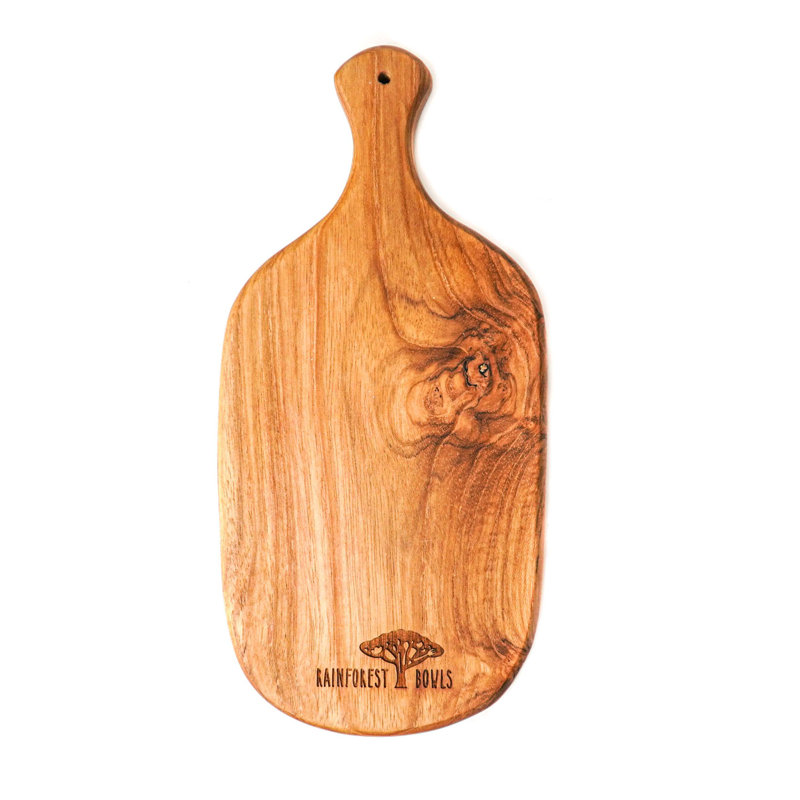 Planche à découper rectangulaire en bois de teck Curve Edge (6 po x 5 po) avec poignée