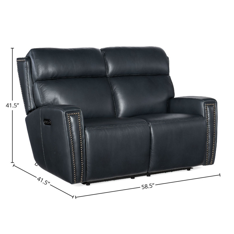 MS Zero Gravity Power Recline Loveseat with Power Headrest, Black Genuine Leather