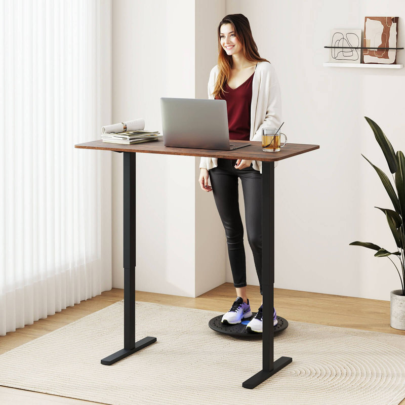 Bureau assis-debout 48 po x 24 po avec 3 réglages de mémoire et protection anti-collision brun, Brun rustique / noir