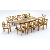 8 Seats 9 Pcs Grade-A Teak Wood Dining Set: 118" Double Extension Mas Oval Trestle Leg Table And 8 Granada Stacking Arm Chairs #11GR2708