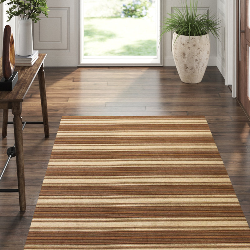 Finchley Wool Striped Area Rug in Brown, Rectangle 5' x 8'