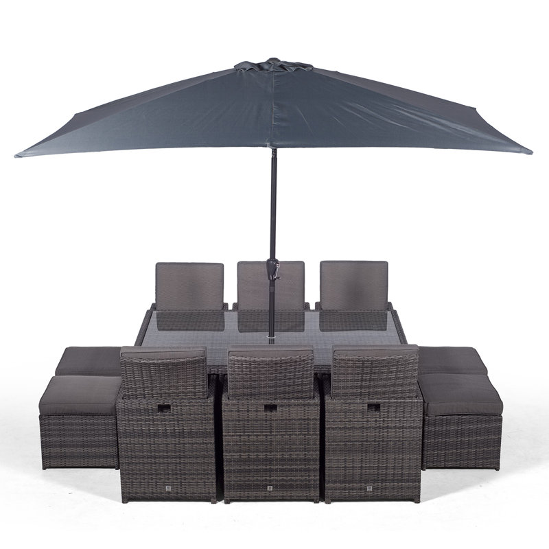 Nikolas 10 - Person Wicker Patio Dining Set with Rectangular Table , Cushions Included