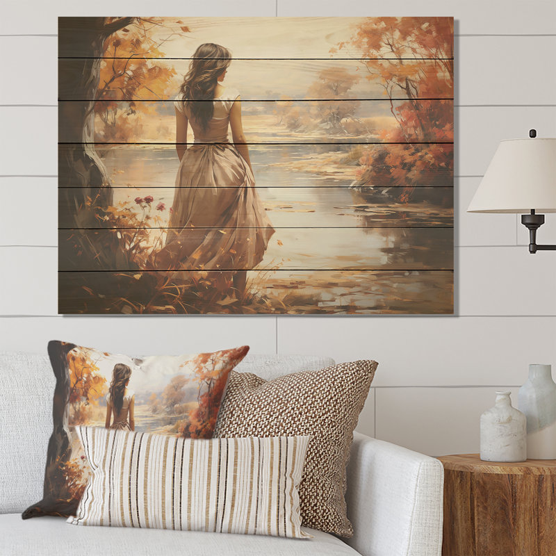 «Autumn Woman Dream», paysage romantique sur bois, H 24 po x l 32 po x P 0,78 po